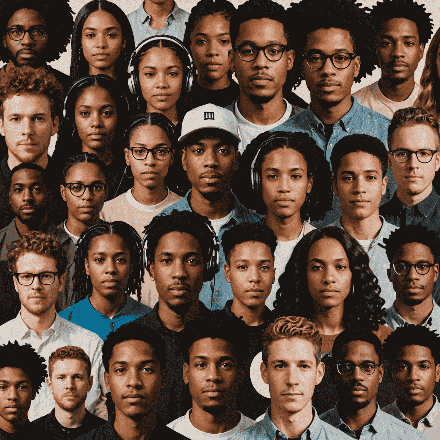 A collage of portraits featuring diverse music technology innovators, surrounded by their groundbreaking music interface products. The image showcases the faces behind the future of music tech.