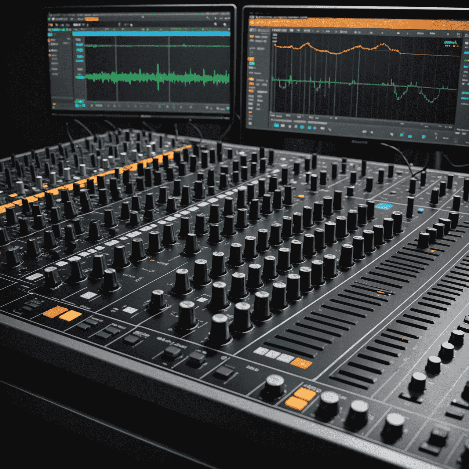 A computer screen showing a complex Digital Audio Workstation interface with multiple tracks, plugins, and mixing console